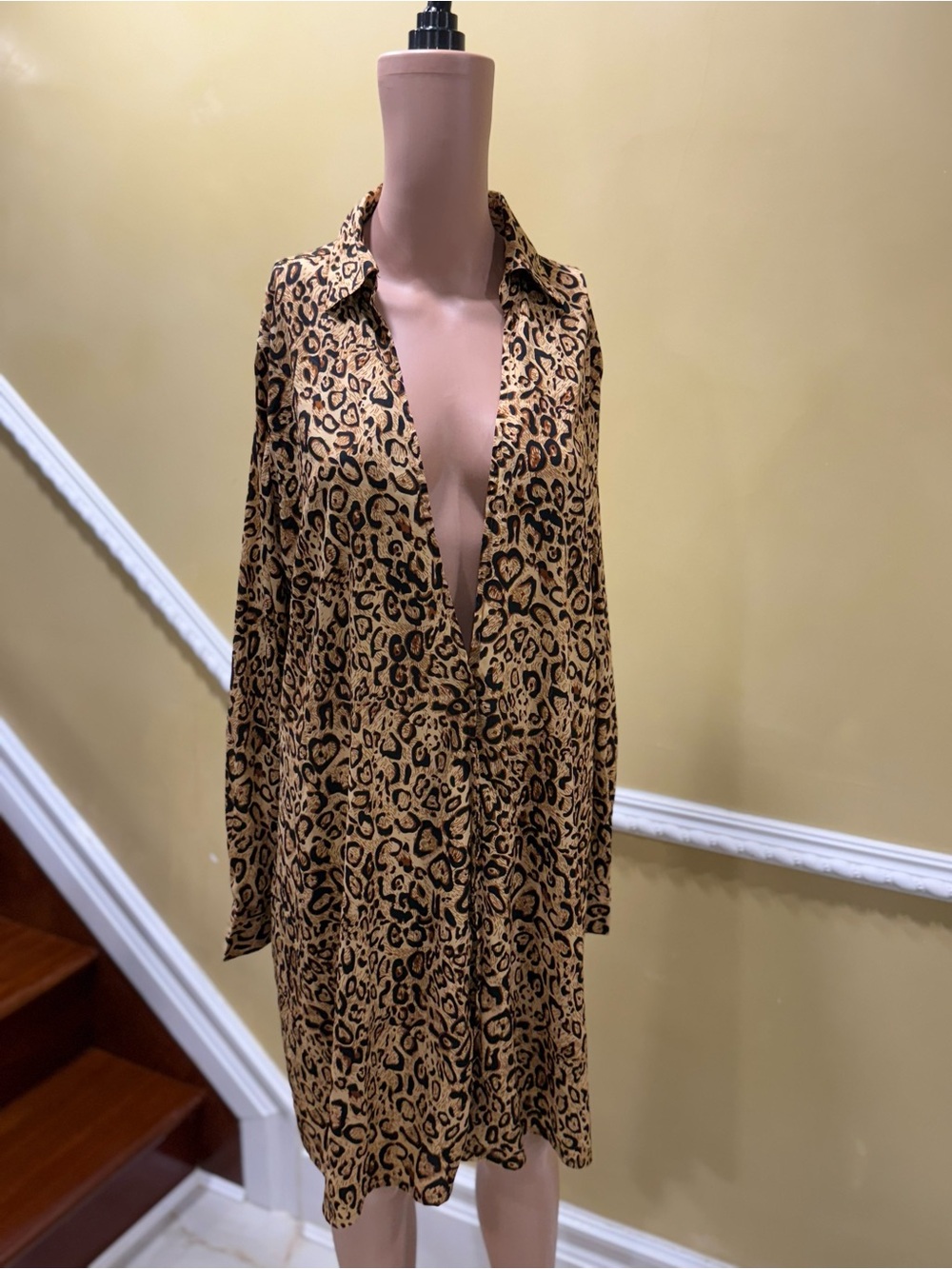 metrostyle Leopard Print Shirt Dress in Tan and Black